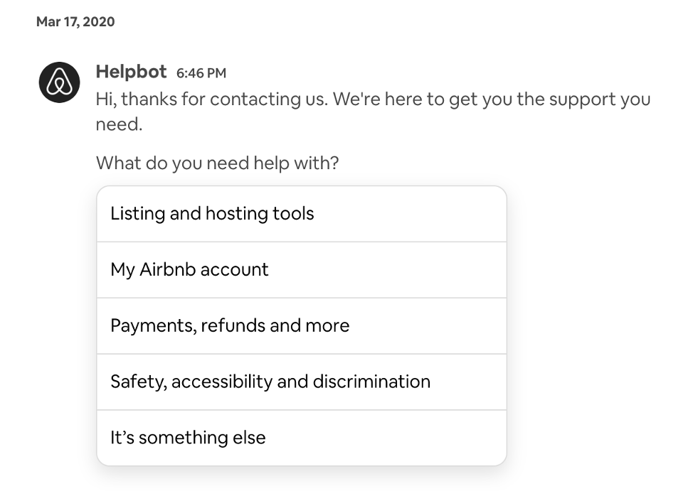 You can skip Airbnb’s Helpbot and just type your own message in the box at the bottom of the page.